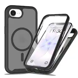 Dteck - for Apple iPhone 17e/16e Magnetic Matte Case with Built-in Screen Protector,Shockproof Full Body Protective Cover - Black