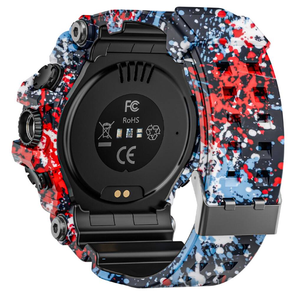 Back. LOKMAT - ATTACK GT Smart Watch, 1.32-inch HD Full-Touch Display 360×360, IP68 Waterproof Rugged Outdoor Design 100+ Sports Modes - Floral Blue.