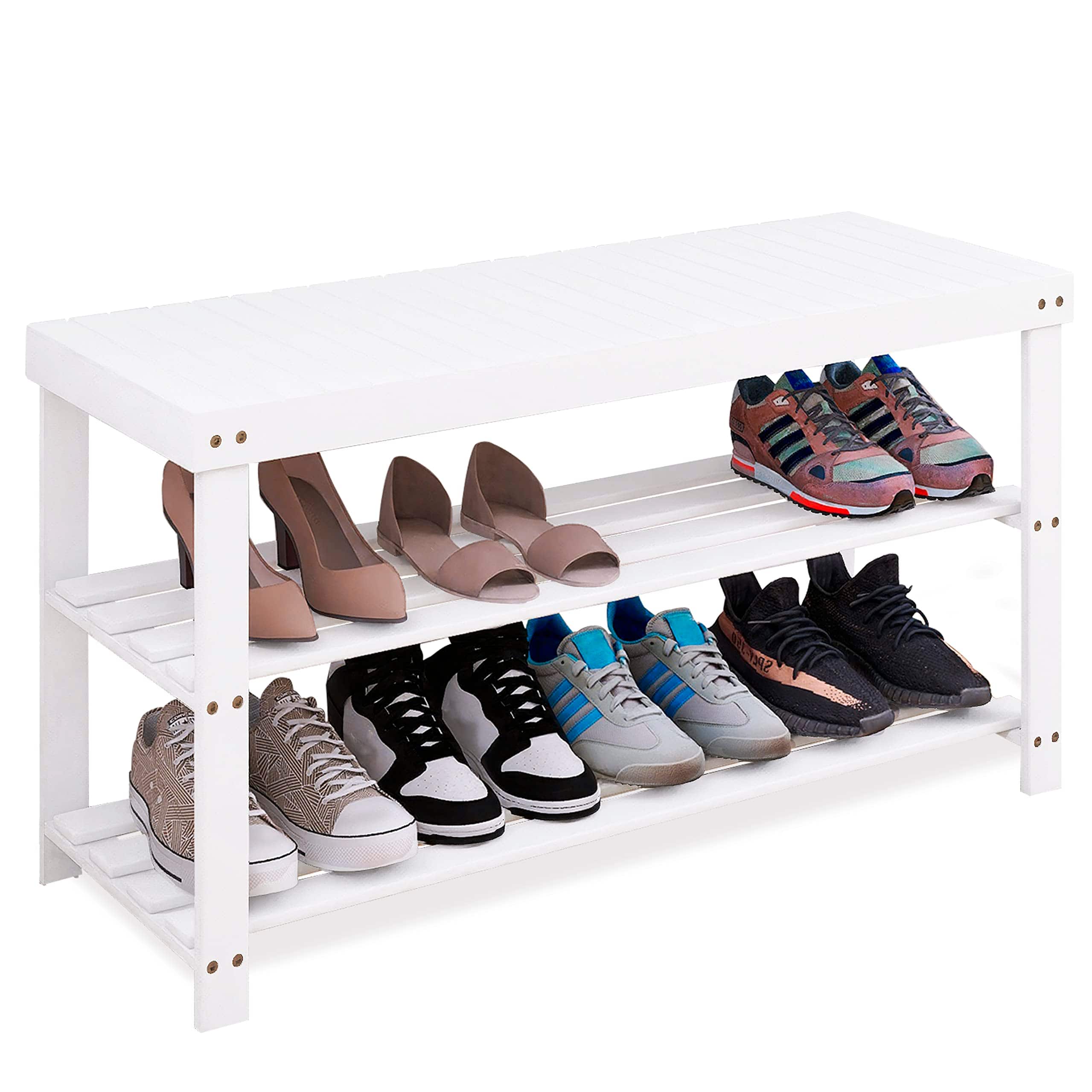 JETRANSPORT - Sturdy Shoe Rack Bench 3-tier Organizer Storage Shelf For Entryway Hallway Bathroom Living Room (dark Brown) - White 33 86 x 11 23 x 17 9 inches