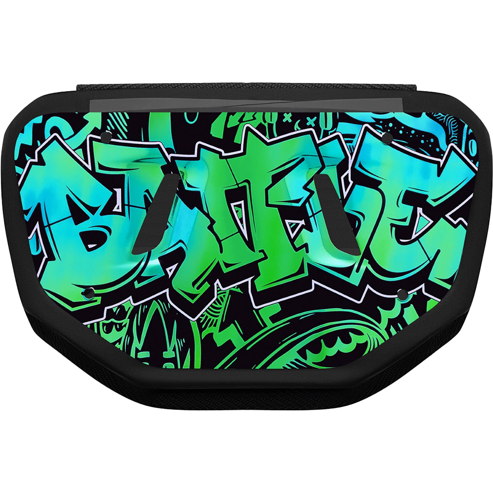 Front. Battle Sports - Battle Sports " Iridescent Graffiti " Chrome Football Back Plate - Youth  - Blue/Green - Blue/Green.