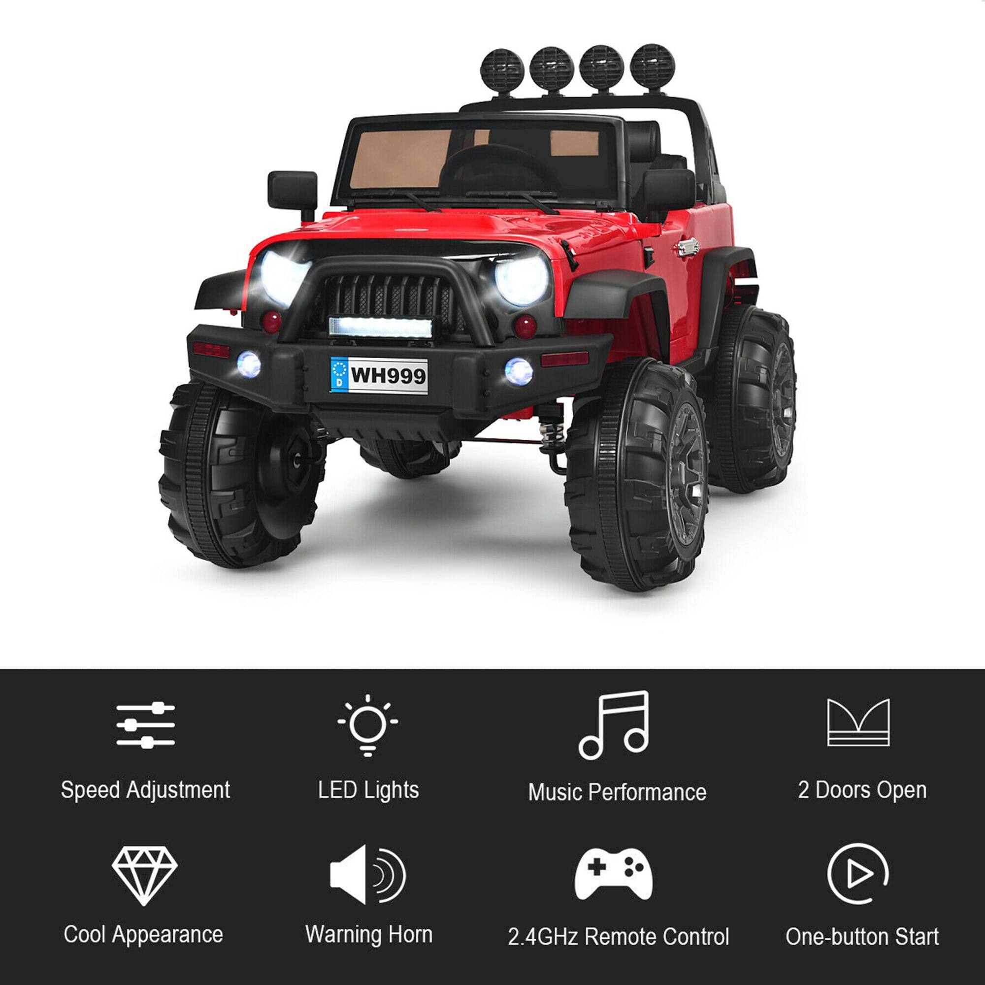 - Speed Adjustment
- LED Lights
- Music Performance
- 2 Doors Open
- Cool Appearance
- Warning Horn
- 2.4GHz Remote Control
- One-button Start
