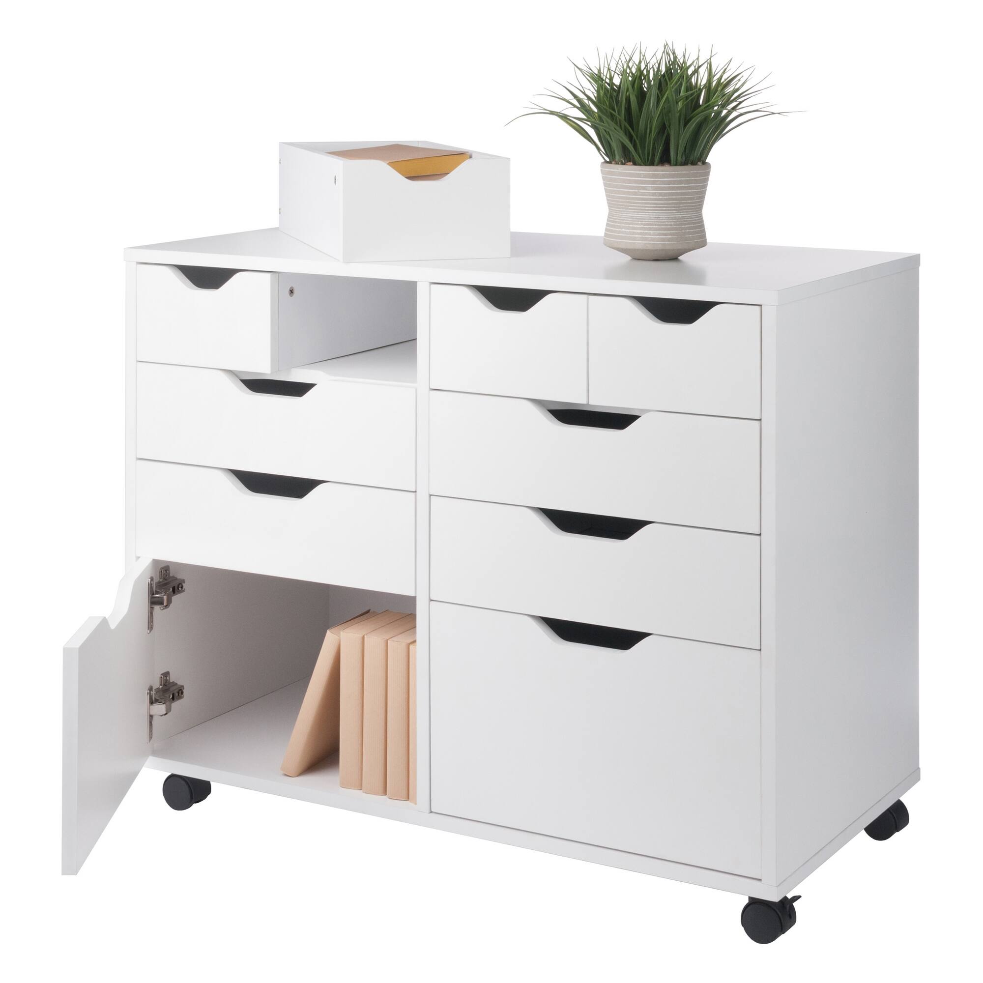Alt View 8. Winsome Wood - Halifax Bins & Drawers Multi-Storage Wide Mobile Cabinet - White.