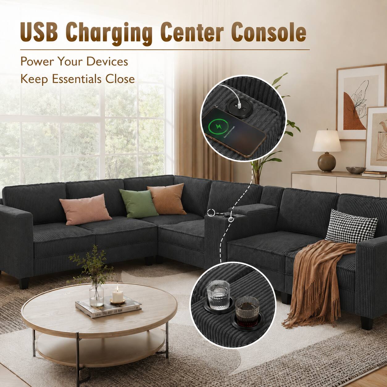 USB Charging Center Console  
Power Your Devices  
Keep Essentials Close