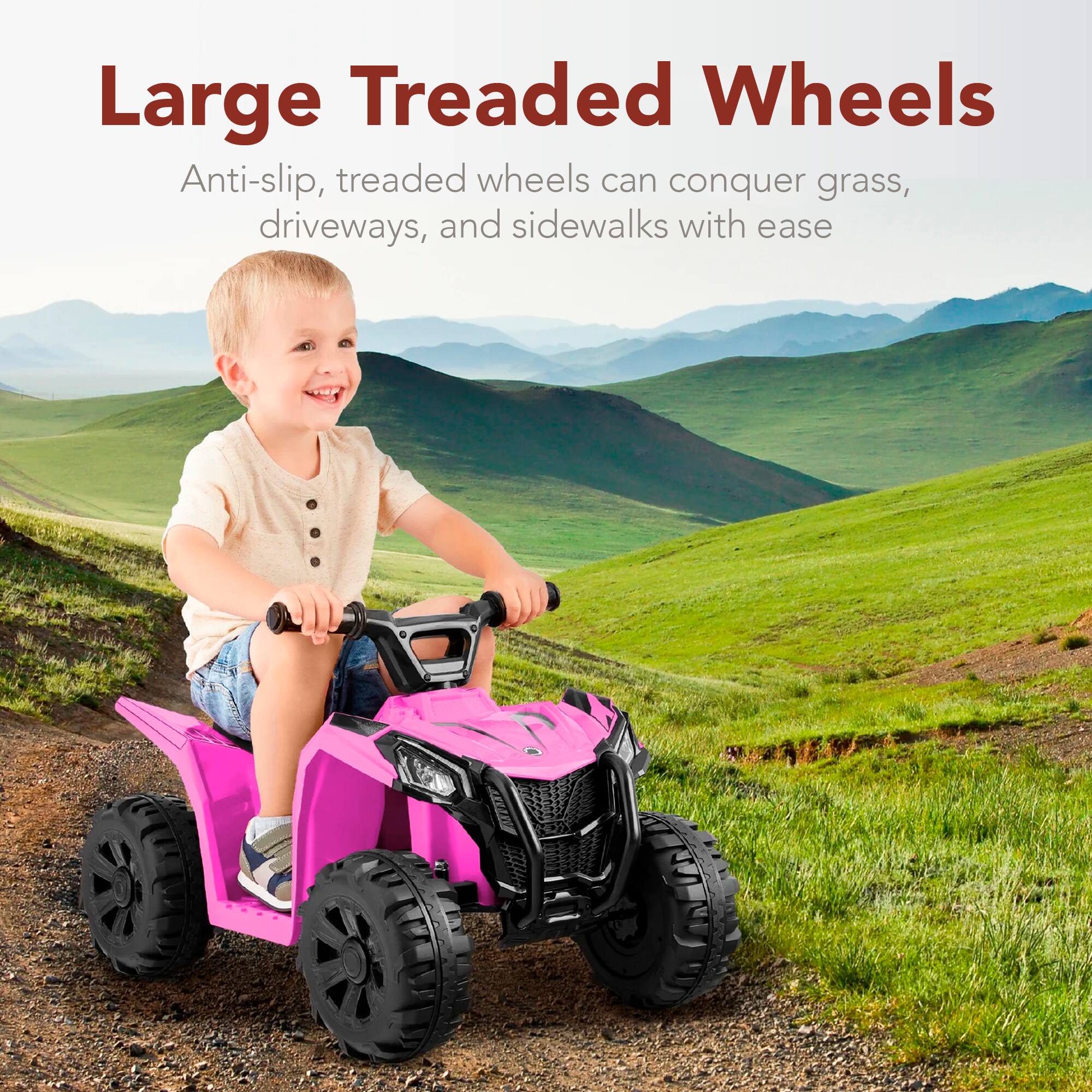 Large Treaded Wheels

Anti-slip, treaded wheels can conquer grass, driveways, and sidewalks with ease.