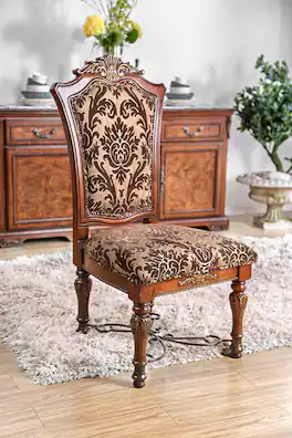 Manhattan Lane - Wooden Fabric Upholstered Side Chair With Floral Print, Pack Of Two - Brown