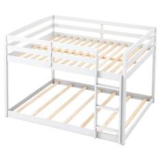 Front. Costway - Costway Full Over Full Bunk Bed with Full-length Guardrails & Integrated Ladder - White.