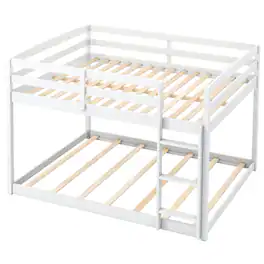 Costway - Full Over Full Bunk Bed with Full-length Guardrails & Integrated Ladder - White