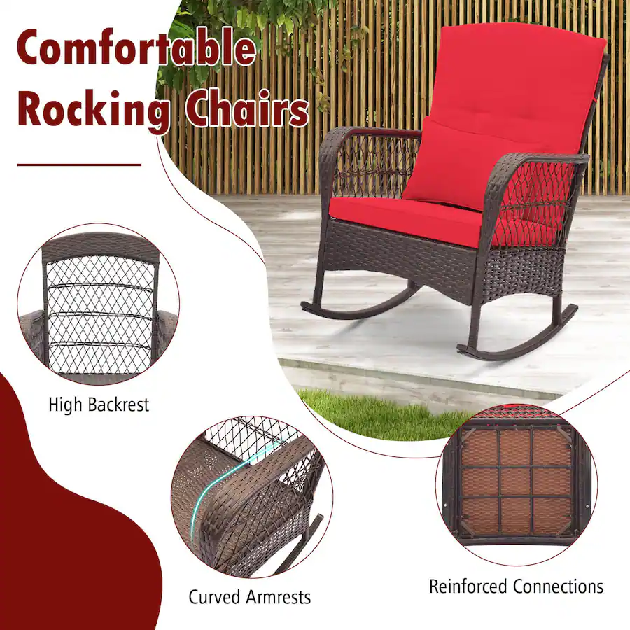 Costway 3 PCS Patio Rocker Set Outdoor Wicker Rocking Chairs with ...