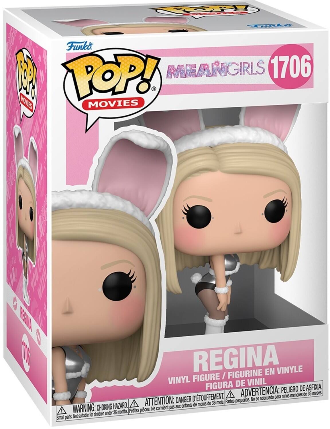 Funko POP!  
MOVIES  
MEAN GIRLS 1706  

REGINA  
VINYL FIGURE / FIGURINE EN VINYLE / FIGURA DE VINIL  

WARNING: CHOKING HAZARD. Small parts. Not suitable for children under 36 months.  
ATTENTION: DANGER DE TOUFFEMENT. Petites pièces. Ne convient pas aux enfants de moins de 36 mois.  
ADVERTENCIA: PEIGRO DE ASFIXIA. Partes pequeñas. No es adecuado para niños menores de 36 meses.