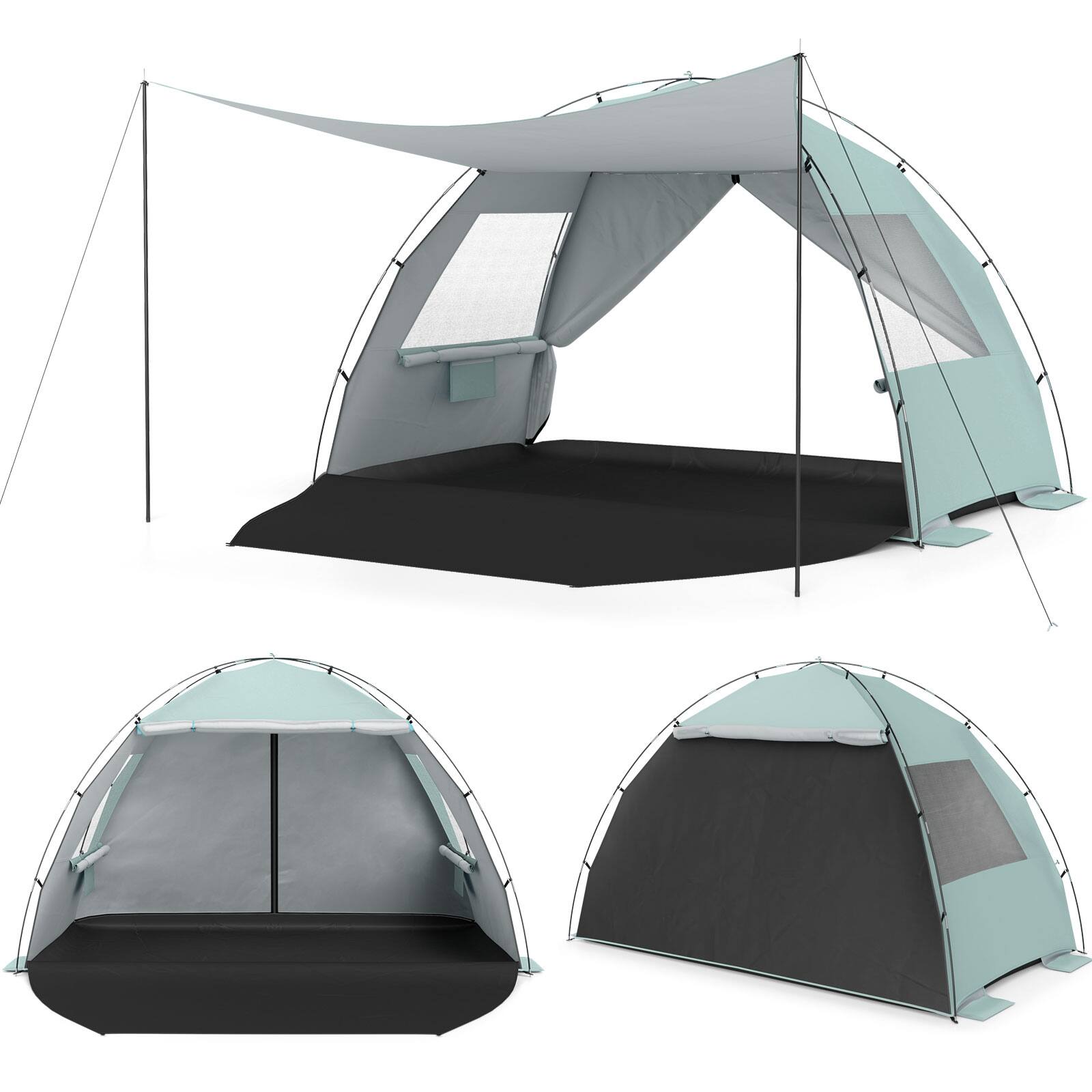 Alt View 9. Gymax - Gymax Beach Tent Sun Shelter w/ Canopy Pop-Up 3-4 Person Easy Setup Extended Floor Green - Green.
