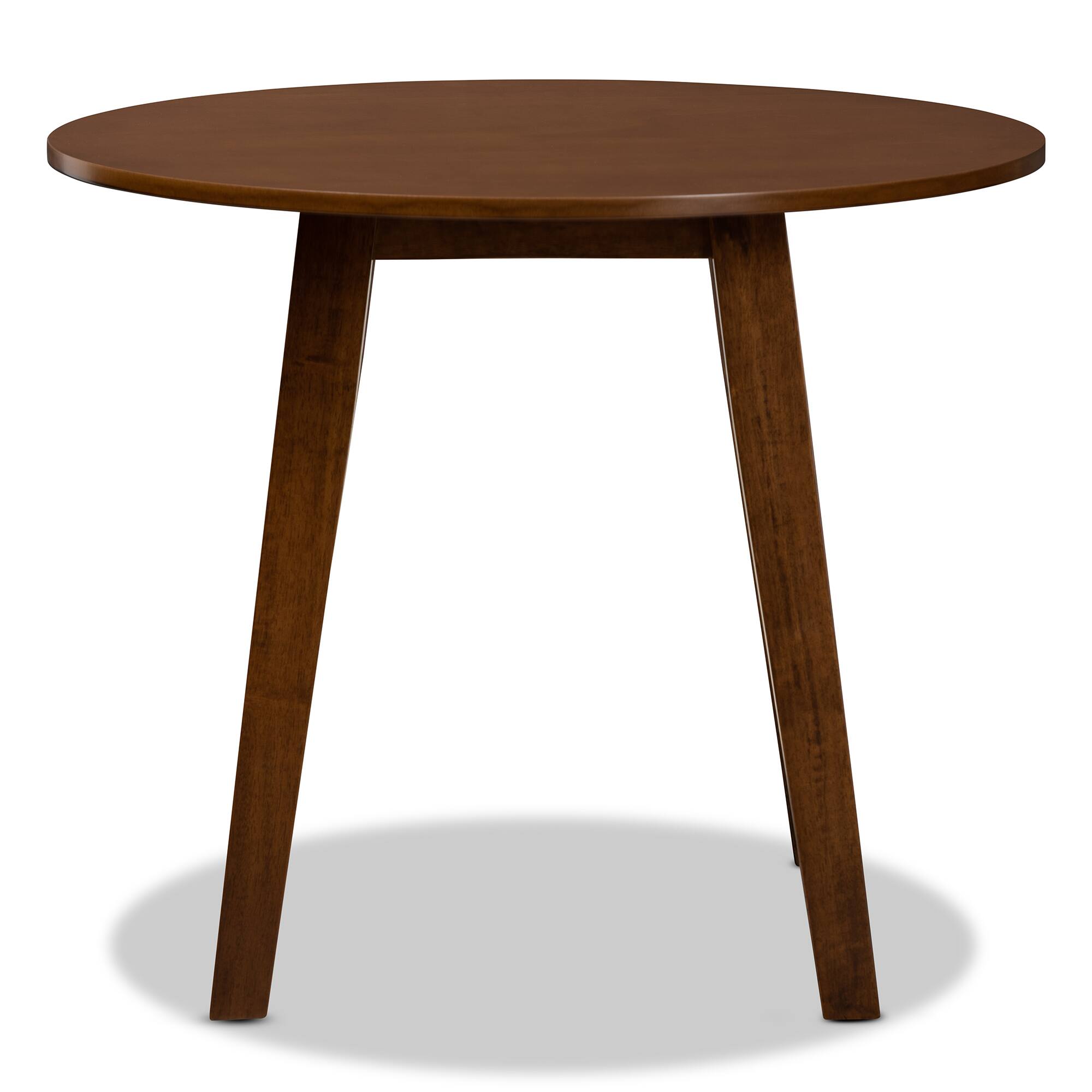 Angle. Baxton Studio - Ela Modern and Contemporary Finished 35-Inch-Wide Round Wood Dining Table - Walnut.