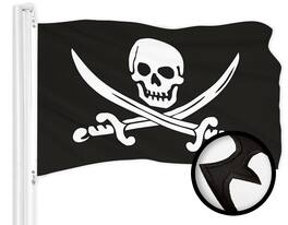 G128 - Pirate Jolly Roger Swords Flag, 3 x 5 ft Embroidered 300D Polyester with Brass Grommets - Assorted Colors
