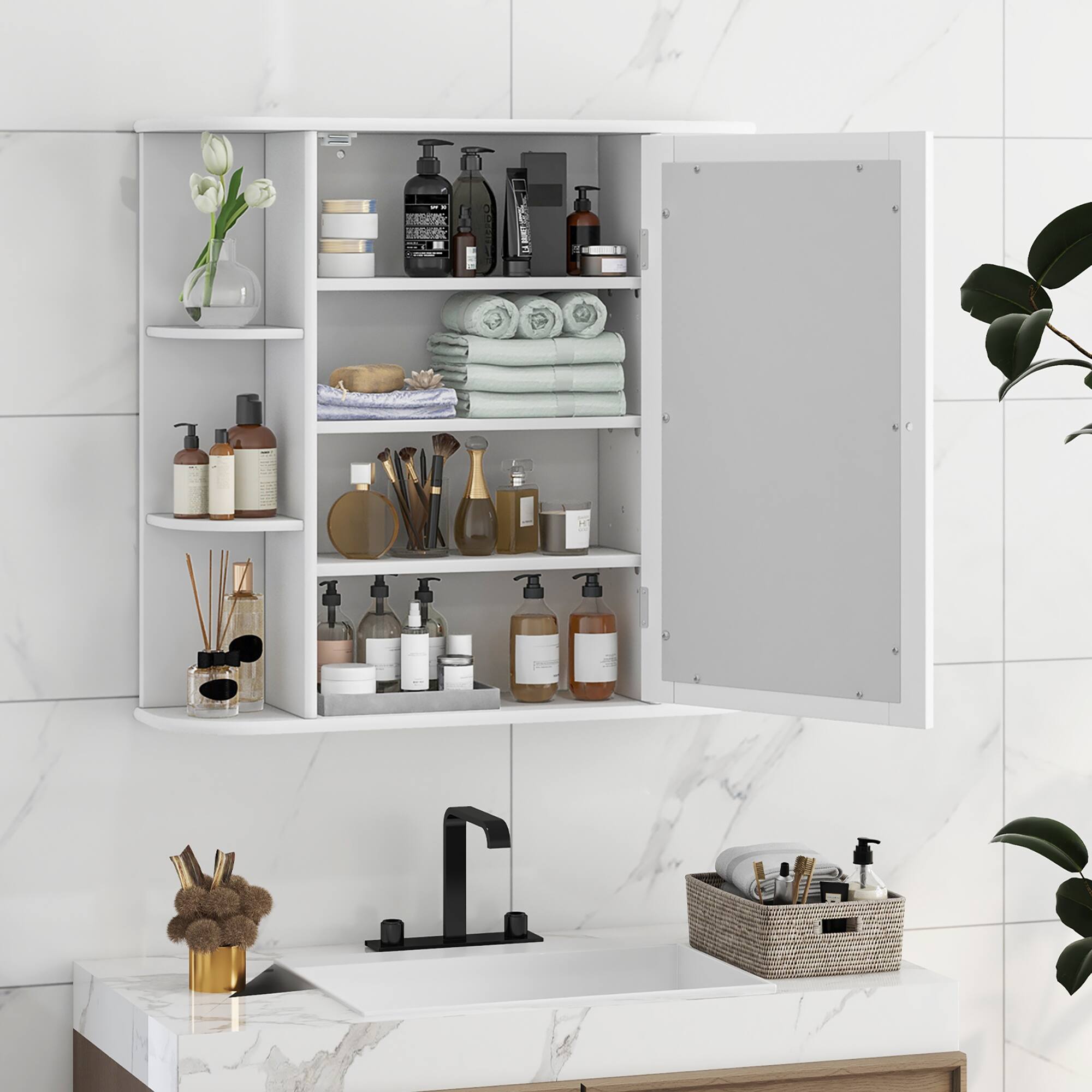 Alt View 2. Gymax - Gymax Bathroom White finish Multipurpose Mount Wall Surface Storage Cabinet Mirror - White.