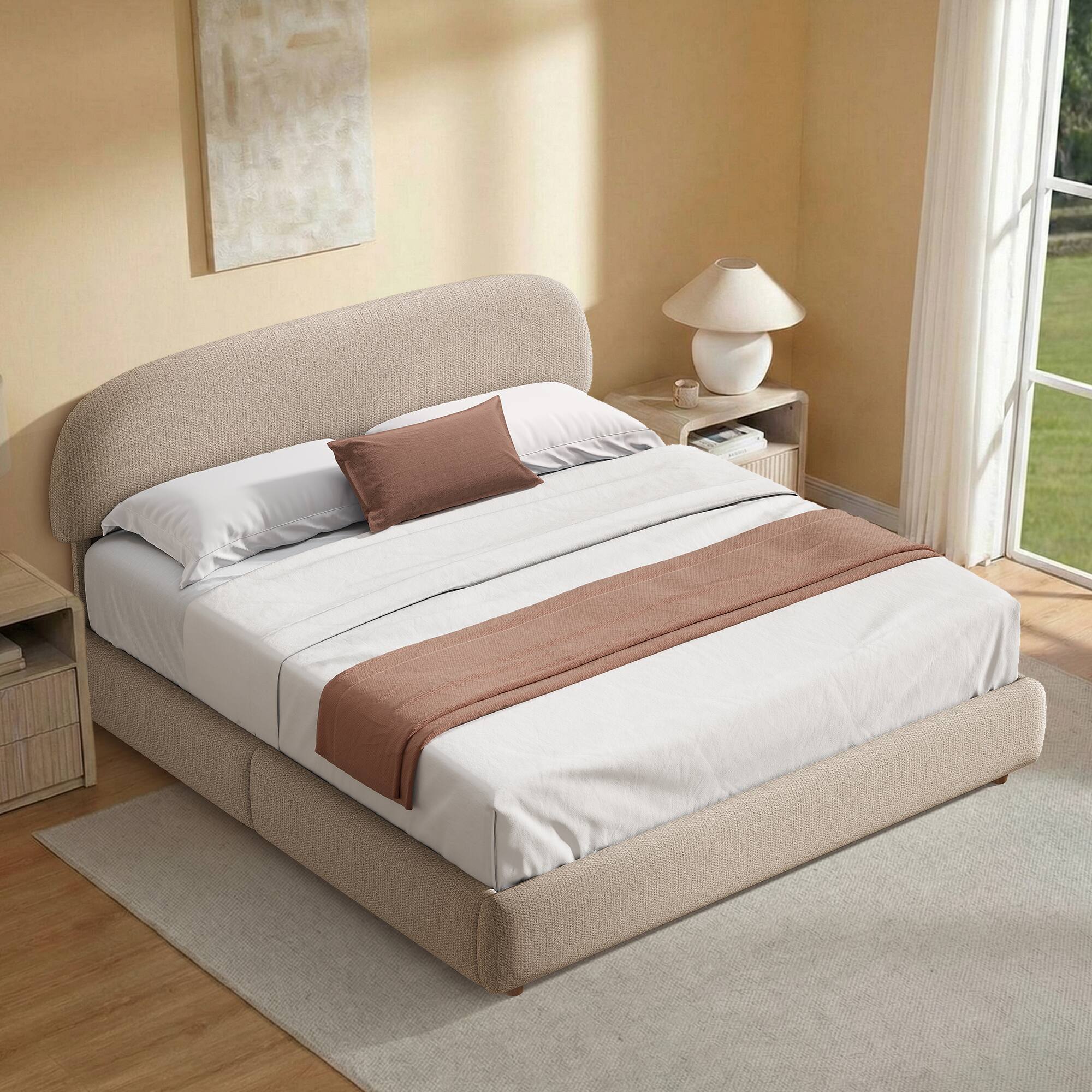 Alt View 4. ModernMate - Upholstered Platform Bed with Adjustable Headboard, Hydraulic Lift Storage Bed - Brown.
