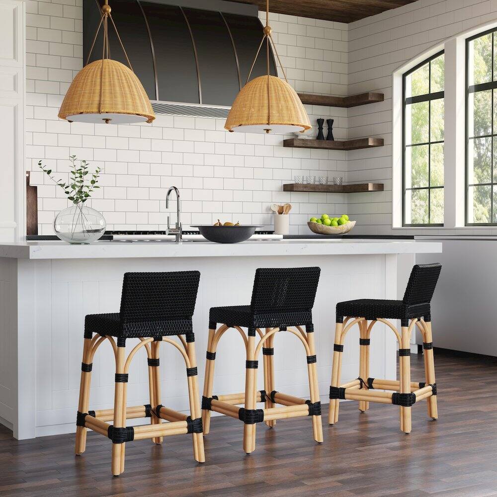 Alt View 2. Butler Specialty - Serienna 24.5 in. Seat Height Rectangular Rattan Low Back Counter Stool - Black.
