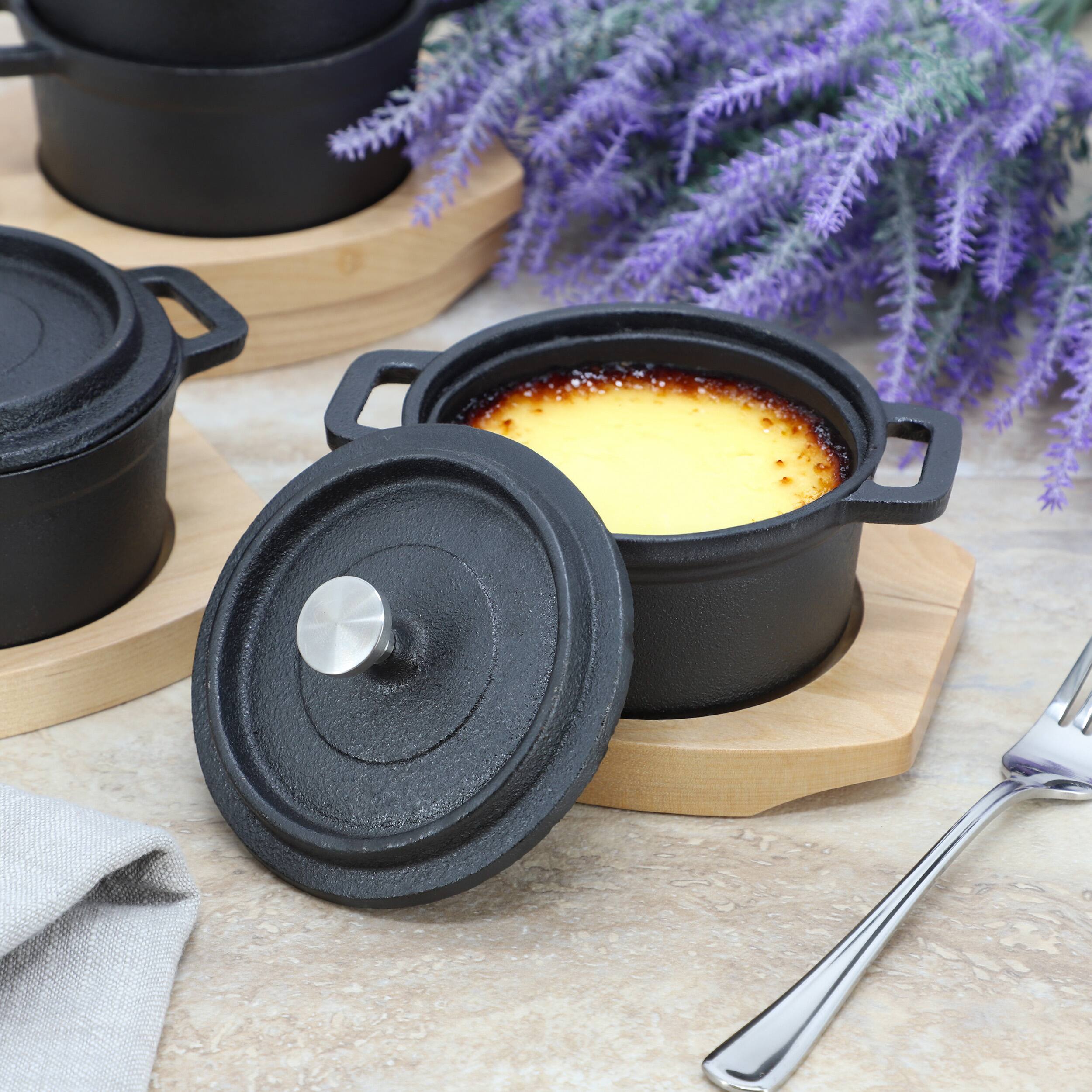 Alt View 6. MegaChef - MegaChef 4 Piece Cast Iron 8 Ounce Mini Dutch Oven with Wood Tray - Black.