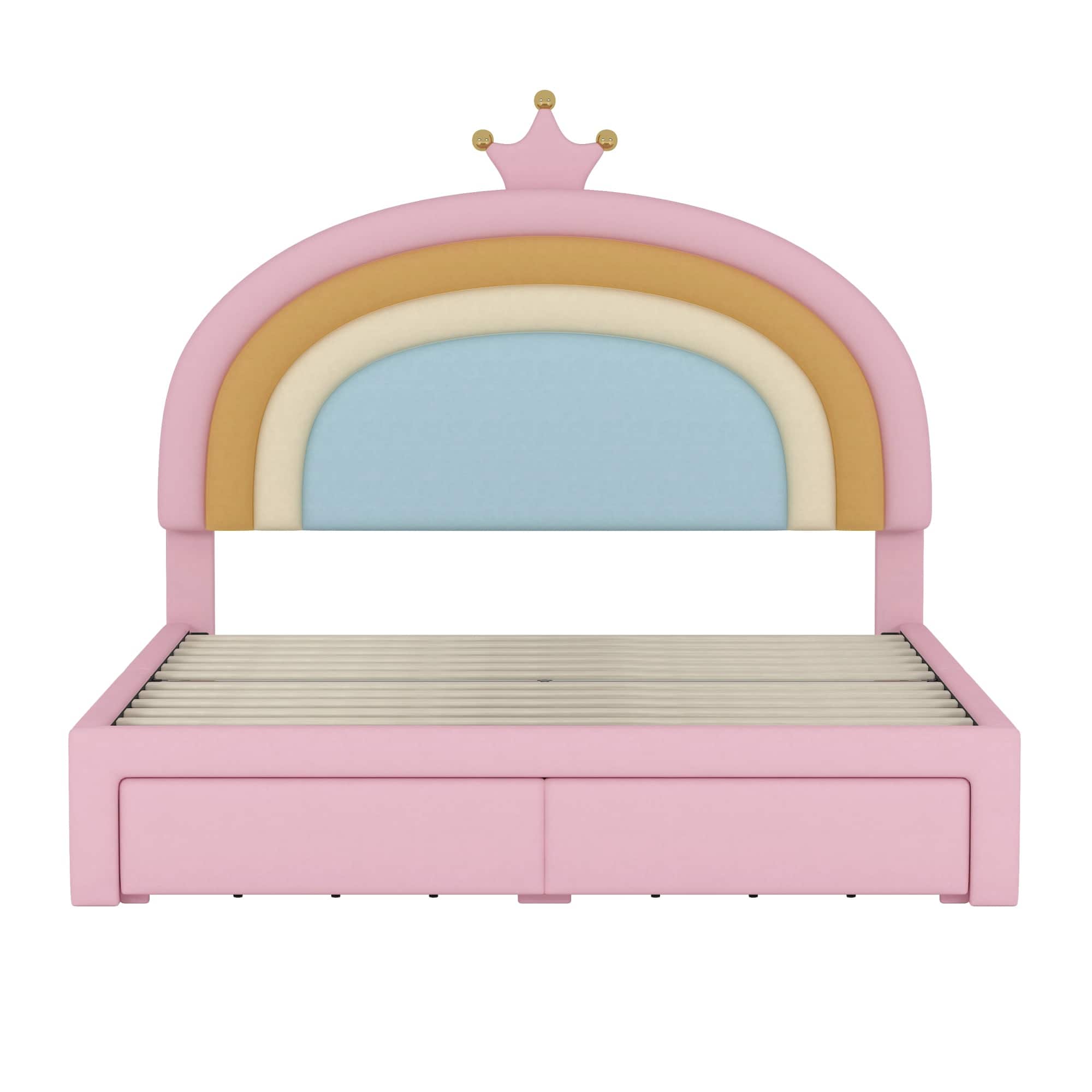 GOODSILO - Full Size Upholstered Platform Bed with Storage Drawer and Colorful Design - Pink