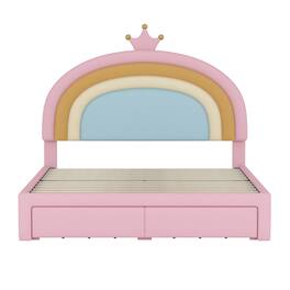 GOODSILO - Full Size Upholstered Platform Bed with Storage Drawer and Colorful Design - Pink