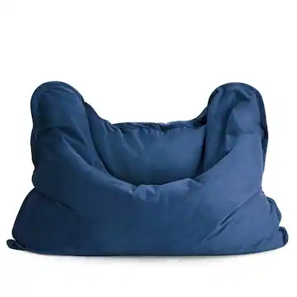 Front. Lotus Lounge Chair - Mini Velvet Rectangular Bean Bag Cover - 43" x 55" - Denim Blue - Blue.