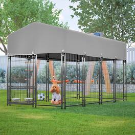 Anysun - Heavy-Duty Welded Wire Enclosure Outdoor Dog Crate with Roof & Double Lock, 360° Rotating Feeder - Gray