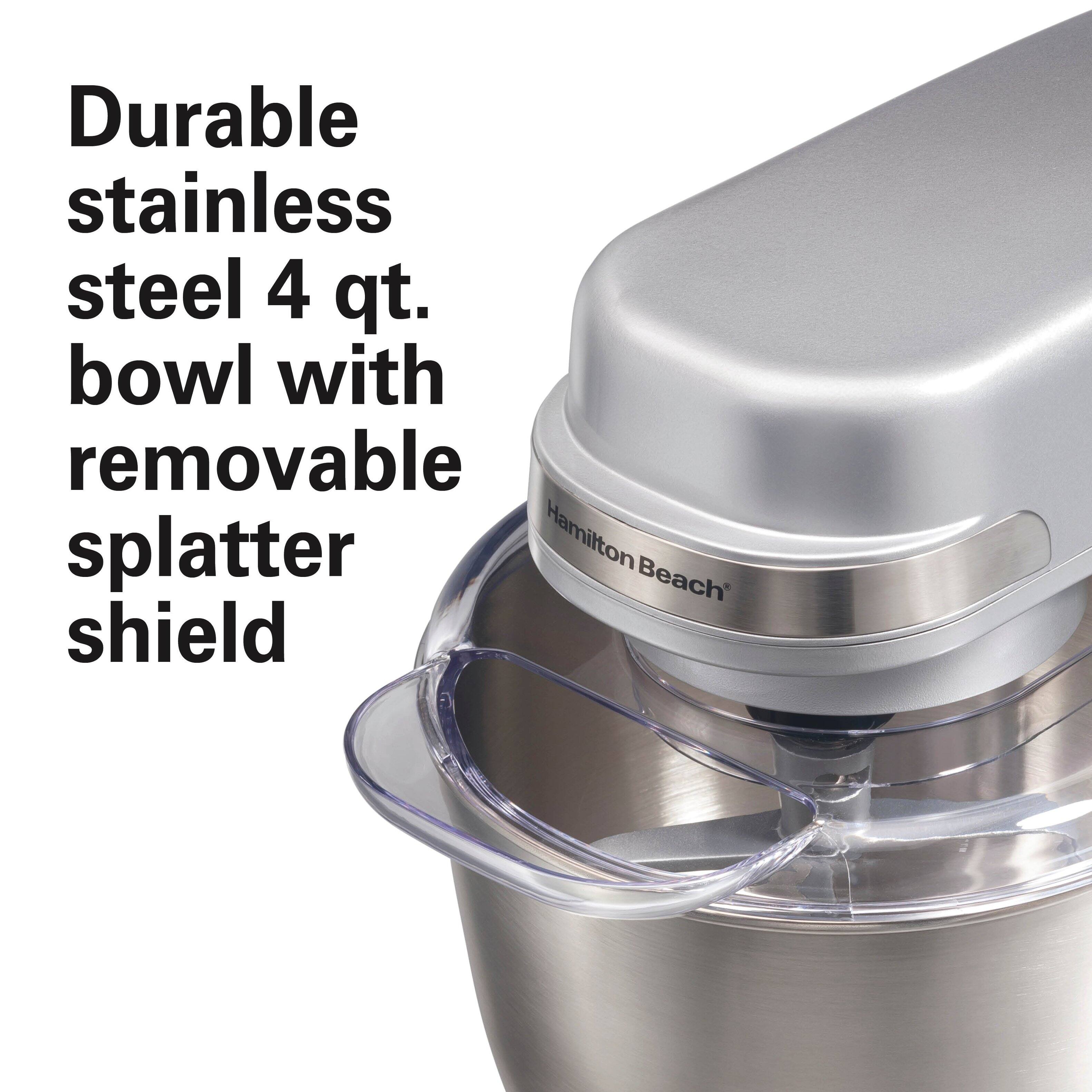 Durable stainless steel 4 qt. bowl with removable splatter shield