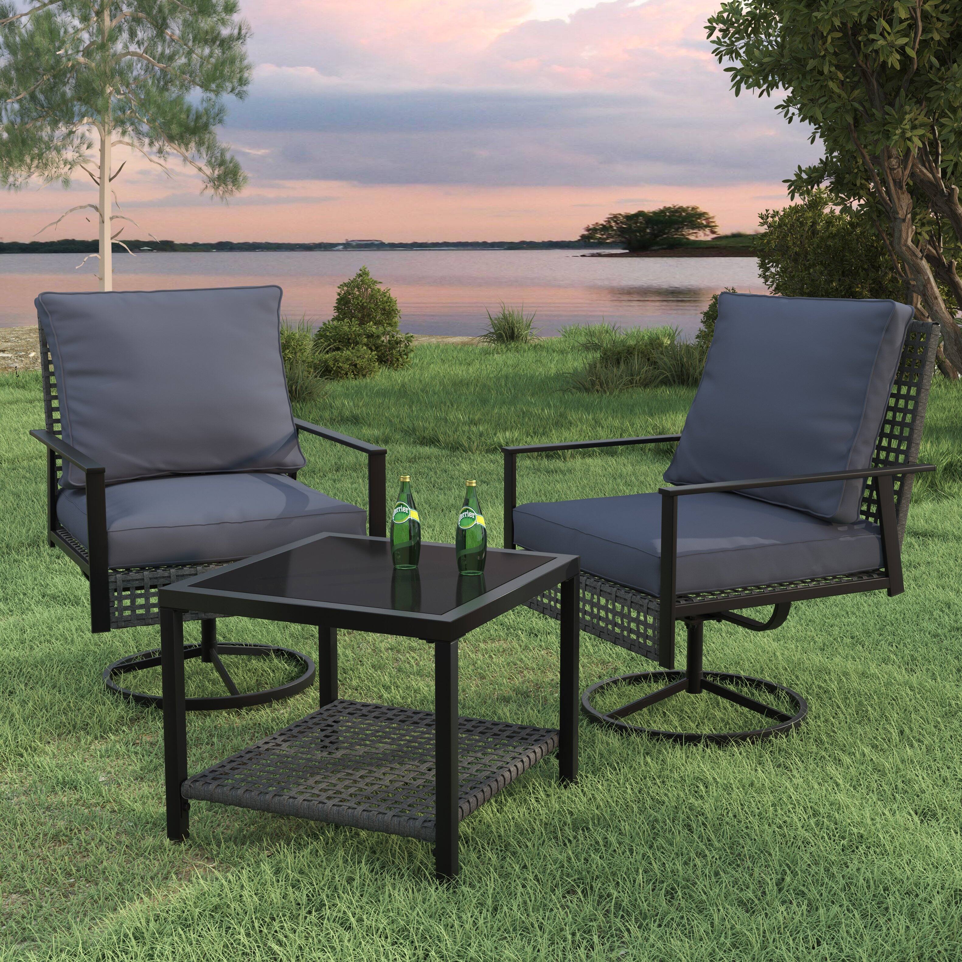 Back. Ainfox - Ainfox 3 Pieces Patio Wicker Chairs Swivel Rocker - Gray.