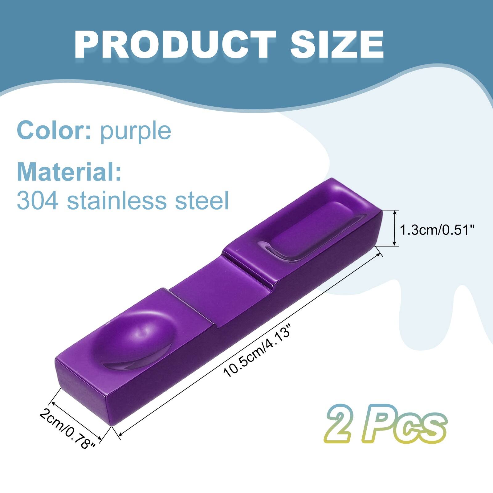 PRODUCT SIZE

Color: purple  
Material: 304 stainless steel

1.3cm/0.51"  
2cm/0.78"  
10.5cm/4.13"  
13"  

2 Pcs