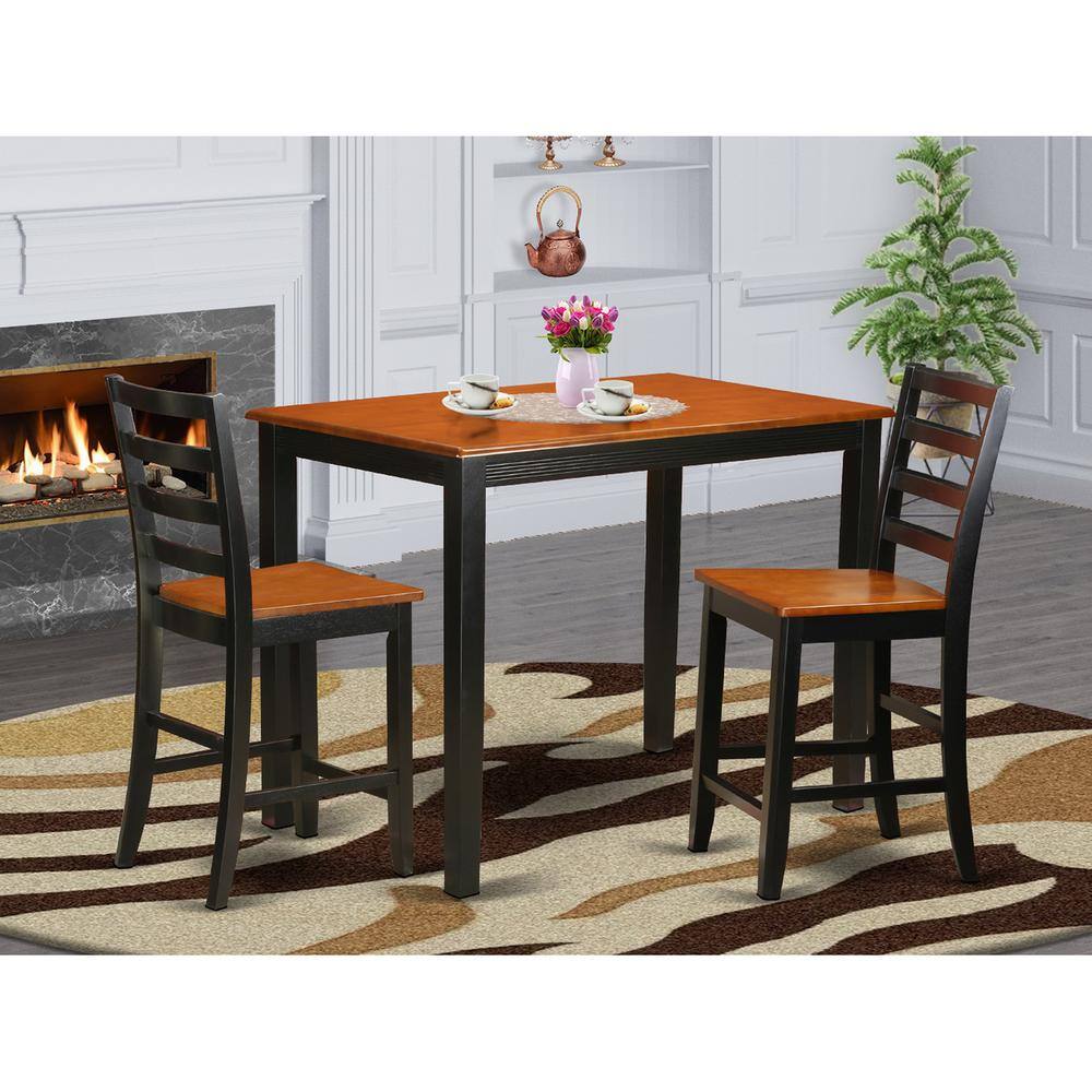 Back. East West Furniture - 3 Pc counter height pub set-pub Table and 2 Kitchen Dining Chairs. - Black & Cherry.