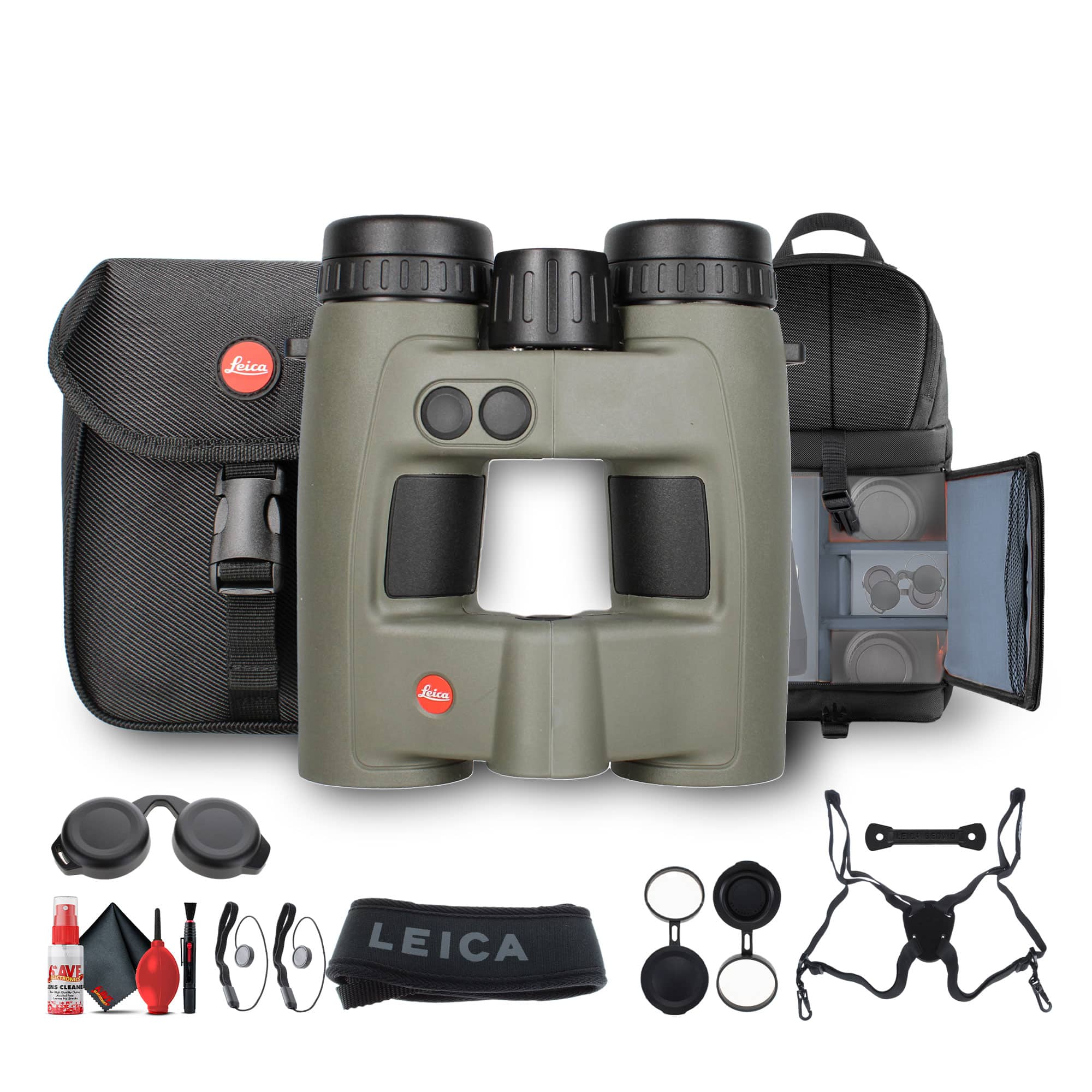 Leica - 10x32 Geovid Pro Rangefinder Rugged Binoculars 2024 (Olive Green) - Bundle