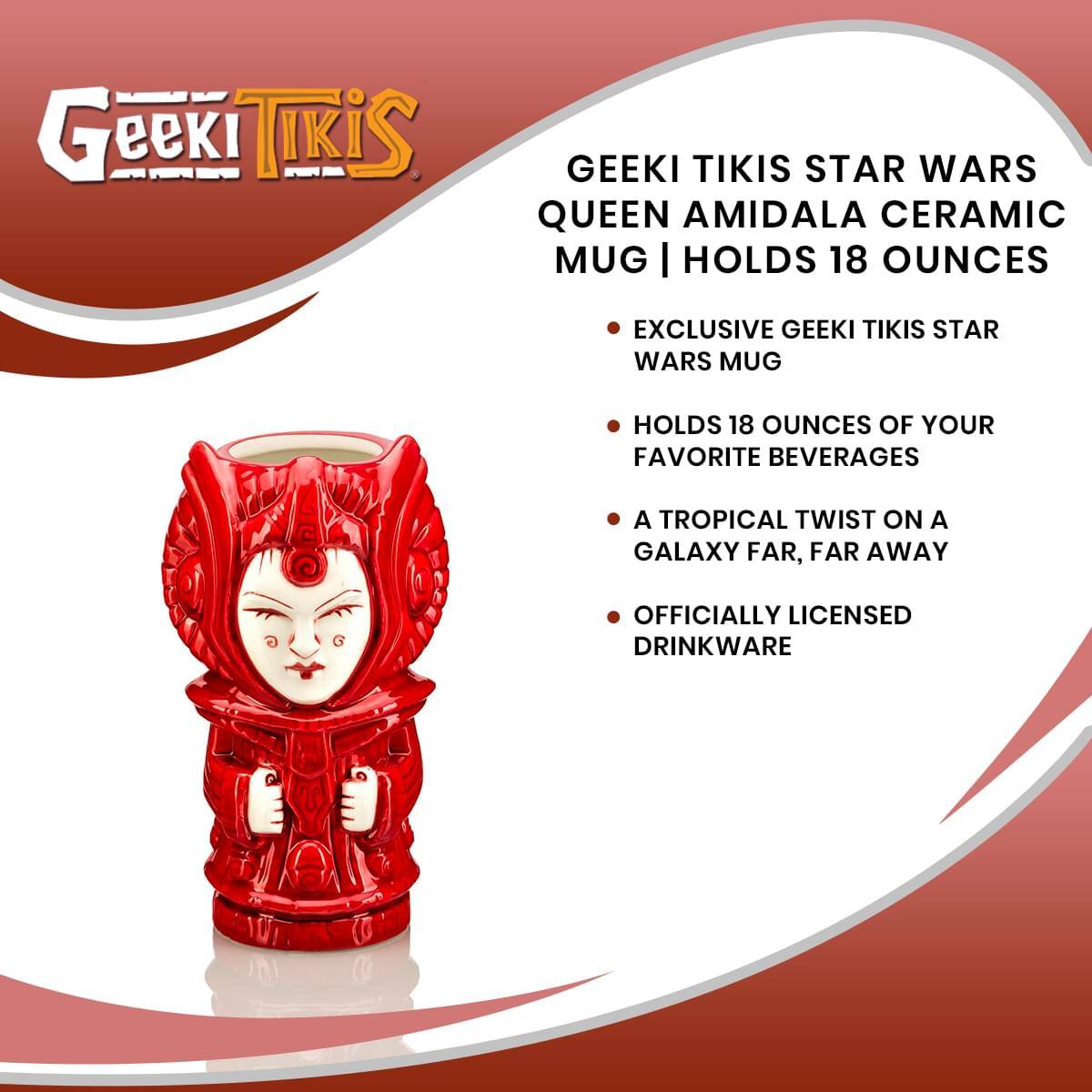 Geeki Tikis Star Wars Queen Amidala Ceramic Mug | Holds 18 Ounces

- Exclusive Geeki Tikis Star Wars Mug
- Holds 18 Ounces of Your Favorite Beverages
- A Tropical Twist on a Galaxy Far, Far Away
- Officially Licensed Drinkware