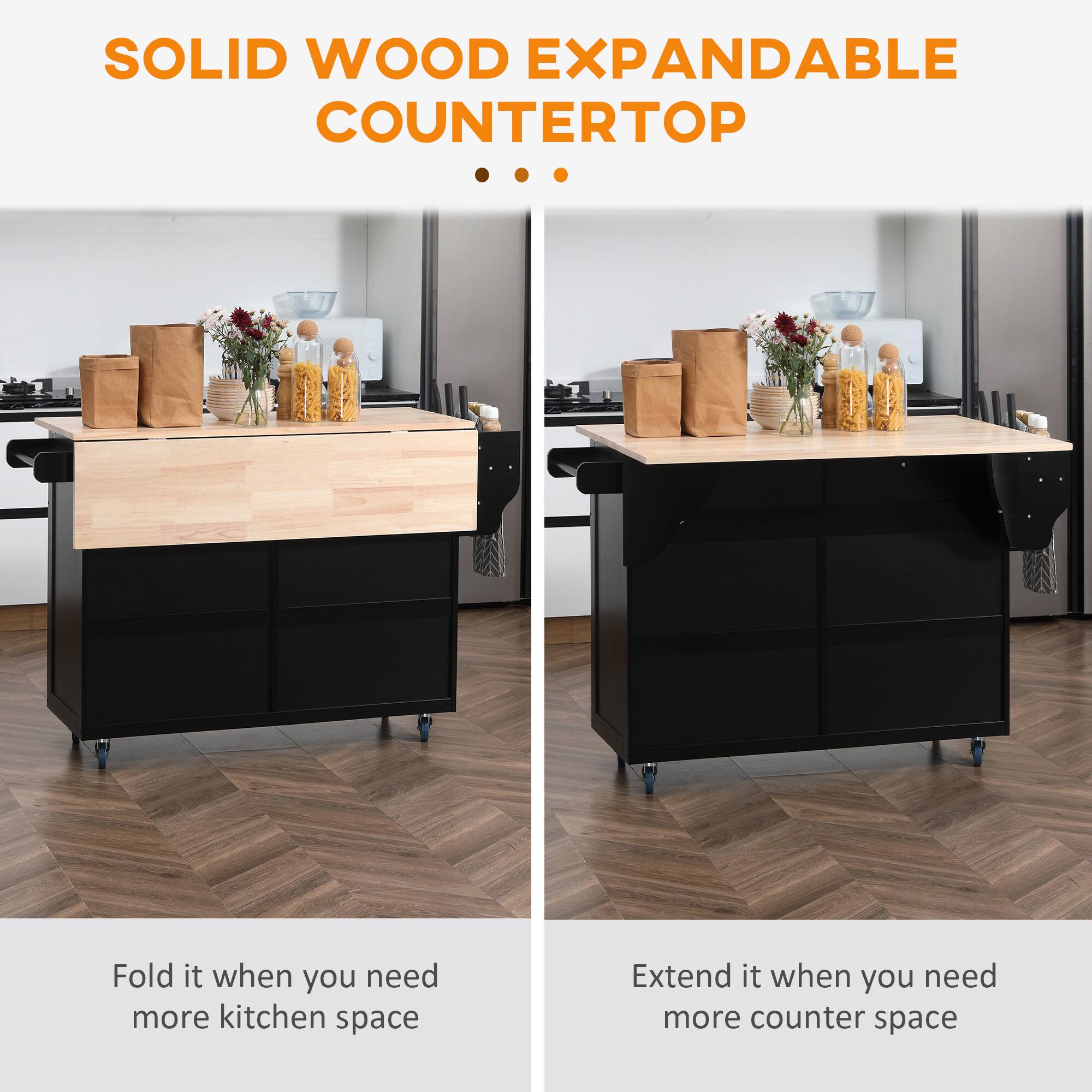 SOLID WOOD EXPANDABLE COUNTERTOP

Fold it when you need more kitchen space

Extend it when you need more counter space