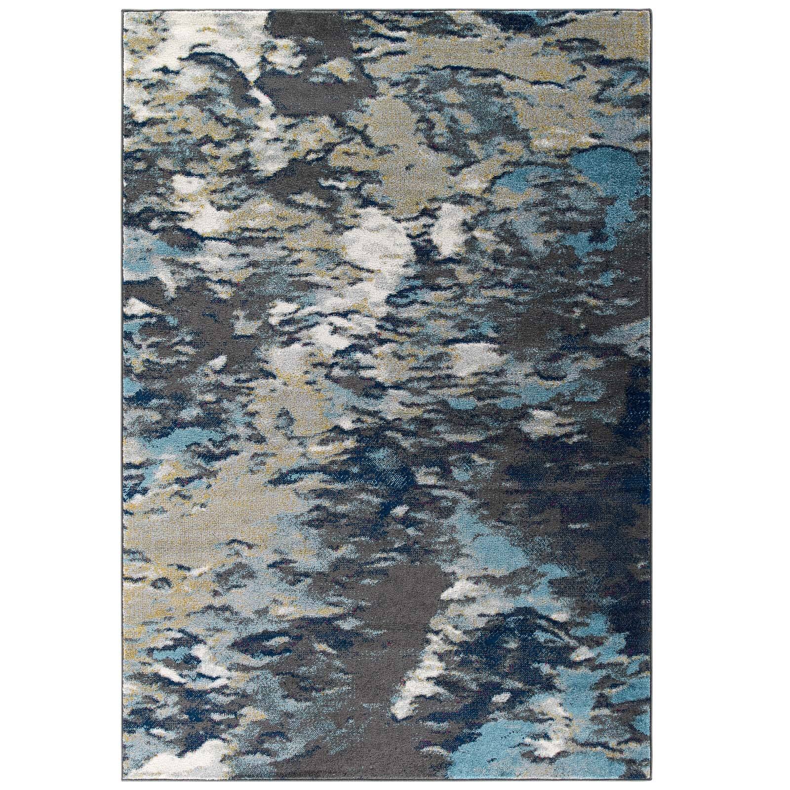 Angle. Modway - Entourage Foliage Contemporary Modern Abstract Area Rug - Blue Tan Gray.