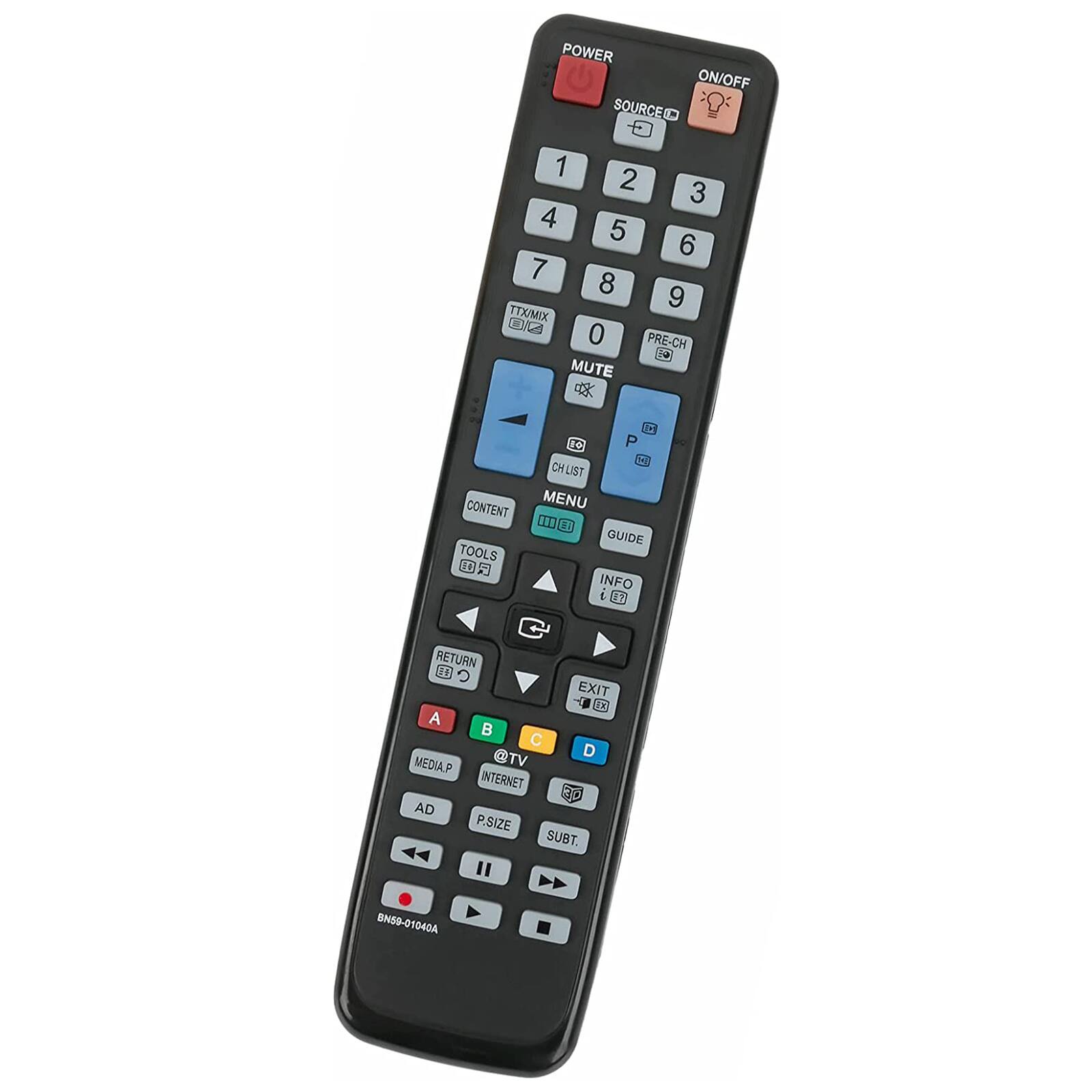 POWER ON/OFF SOURCED 1 2 3 4 5 6 7 8 9 TTX/MIX D 0 PRE-CH MUTE   0 P  CH LIST CONTENT MENU E L GUIDE TOOLS  INFO i i0 C RETURN ED O EXIT 4 0 A  C @TV D MEDIAP INTERNET AD P.SIZE SUBT BNO9-01040A
