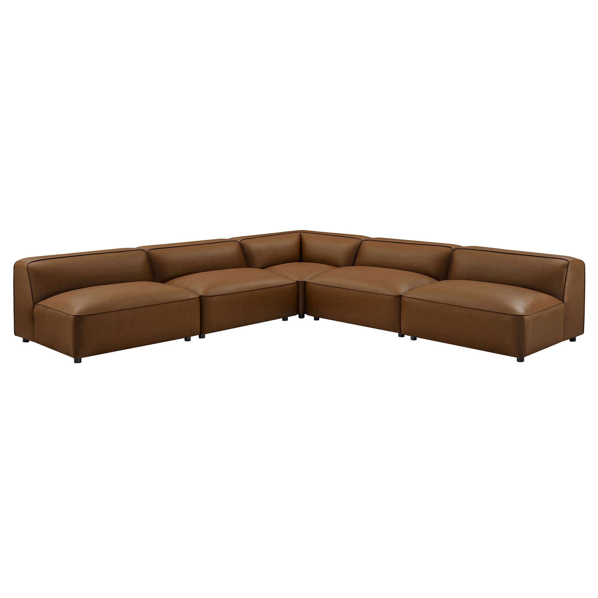 Front. Modway - Auren 5-Piece Upholstered Armless L-Shaped Vegan Leather Modular Sofa by Modway - Brown.