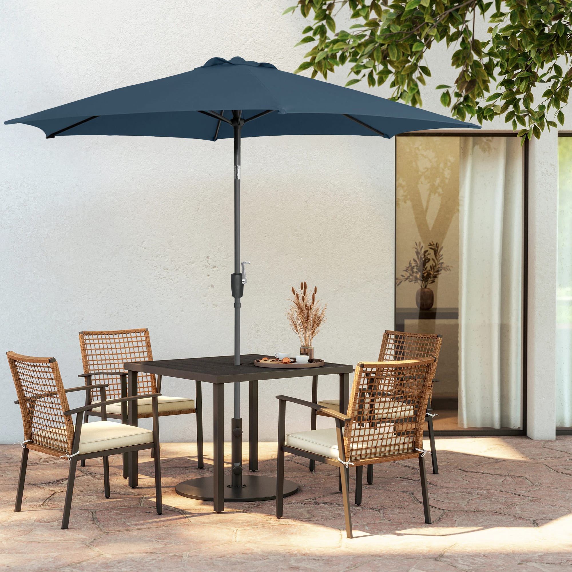 Parrot Uncle - 9' Outdoor Patio Umbrella with Crank Lift and 30° Tilt, UV50+ Market Umbrella with Steel Frame and Polyester