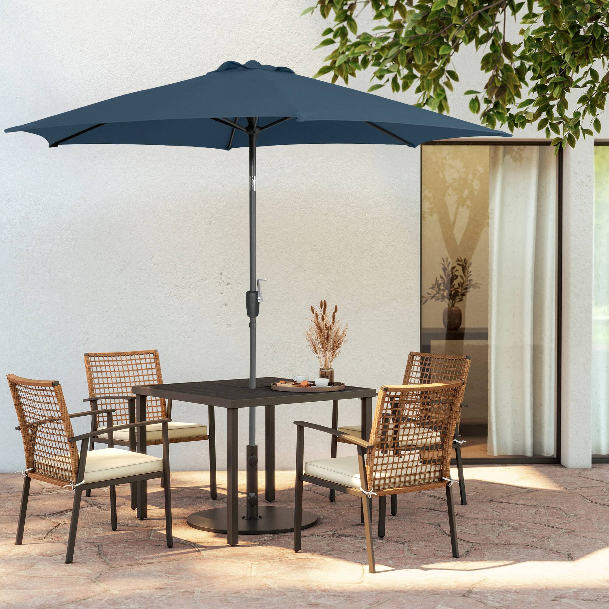 Back. Vaczon - 9' Outdoor Patio Umbrella with Crank Lift and 30° Tilt, UV50+ Market Umbrella with Steel Frame and Polyester - Dark blue-gray.