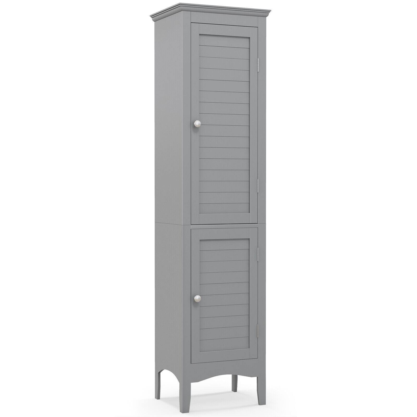 Alt View 9. Ecooso - Tall Bathroom Floor Cabinet with Shutter Doors and Adjustable Shelf, Freestanding Storage - Grey.