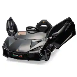 GARVEE - 12V Kids Lamborghini Revuelto Ride-On Car, Remote Control, LED Lights, Music, 2-Speed, Slow Start Function - Black