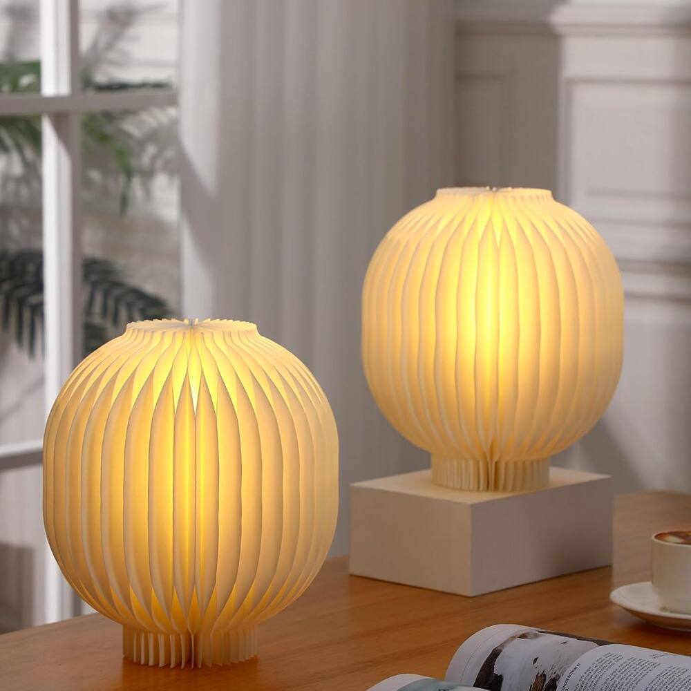 Back. PARKER SLATER - Honeycomb Paper Table Lamps 2‑Pack, Warm Light for Bedroom & Living.