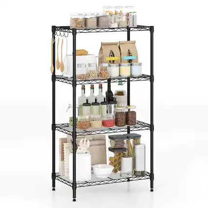 Front. Costway - Costway 4-Tier Metal Storage Shelving Unit 600 LBS Storage Organizer with V-Shaped Rack - Black.