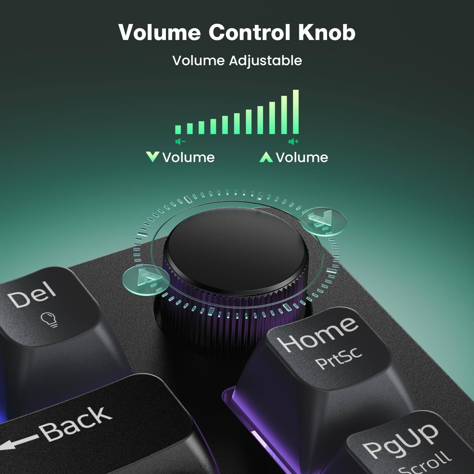 Volume Control Knob  
Volume Adjustable  

Volume  
Volume  

Del  
Back  
Home PrtSc  
PgUp Scroll