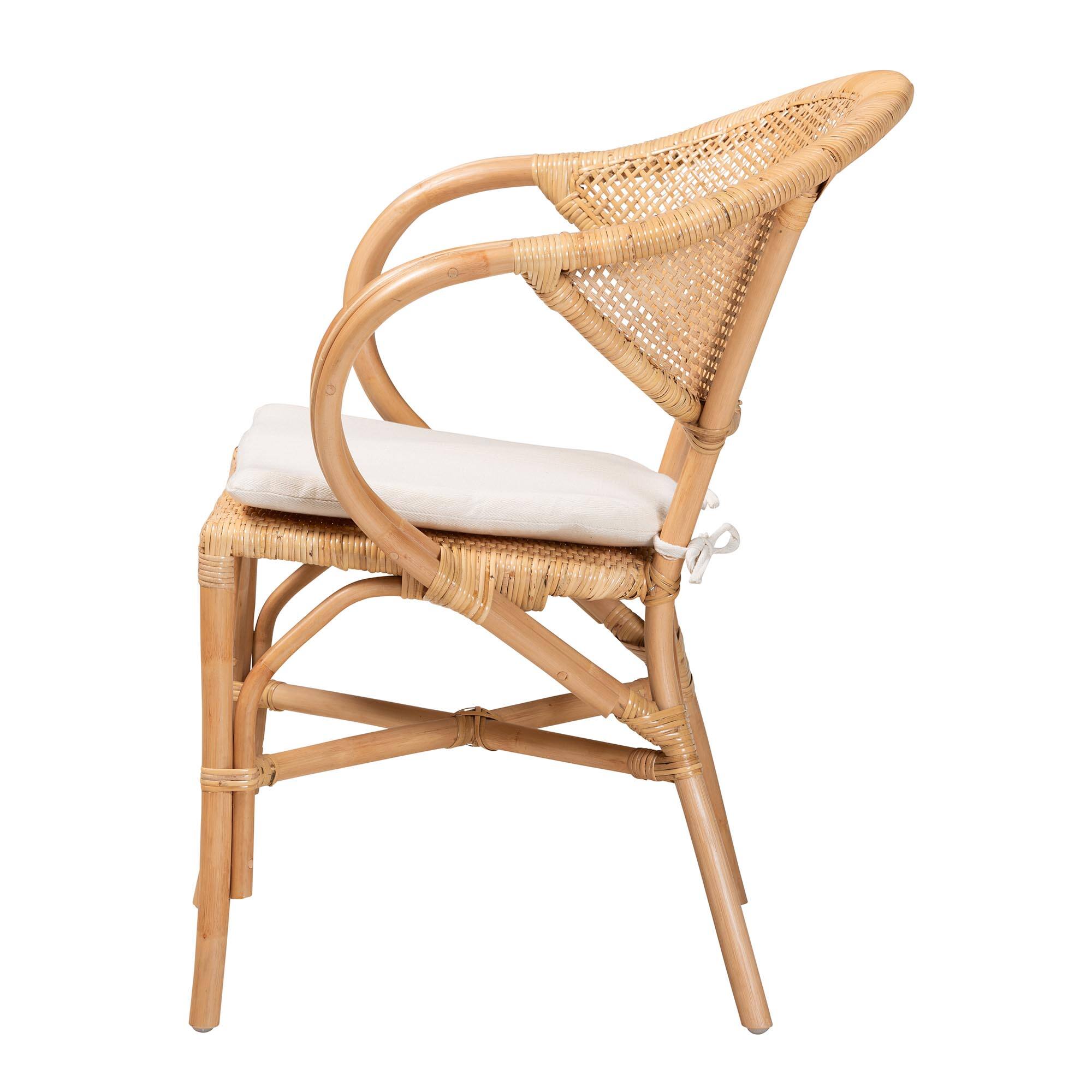 Left. bali & pari - Varick Modern Bohemian Finished Rattan Dining Chair - Natural Brown.