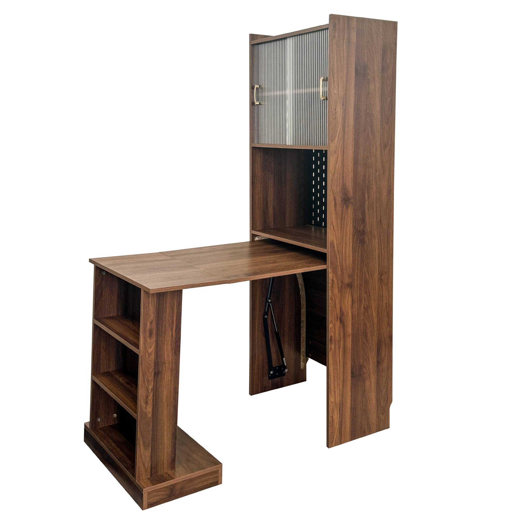 Alt View 10. Tiramisubest - Folding Desk with Storage,Space-Saving Foldable Computer Desk for Small Spaces,Writing Study Table for Home Office - Walnut.
