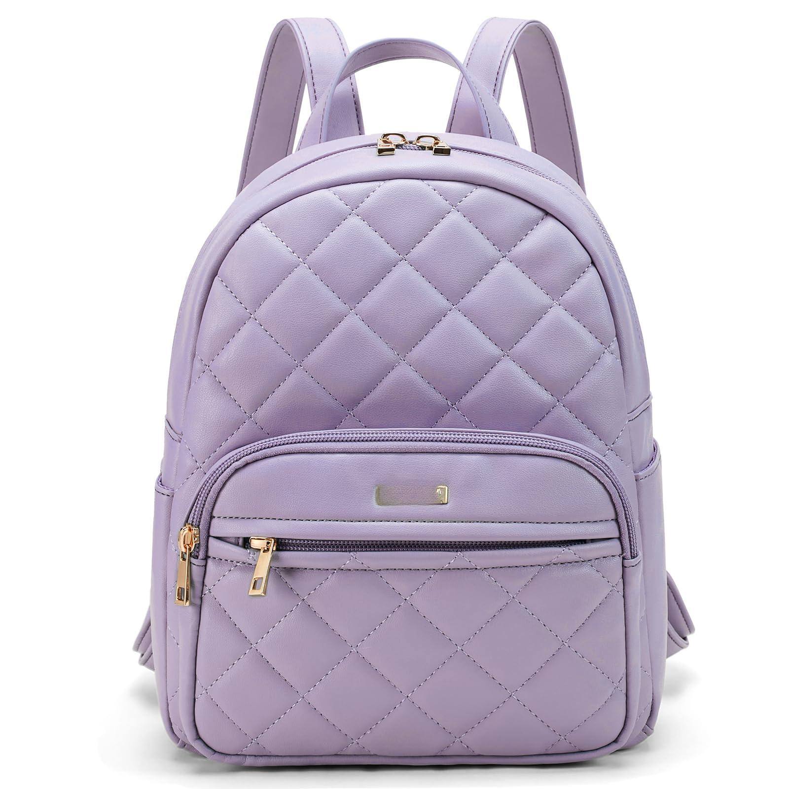 Front. Stamp n Camp - Mini Backpack For Women - Vegan Leather Small Fashion Purse Travel Work Shopping Black - Purple-Small.