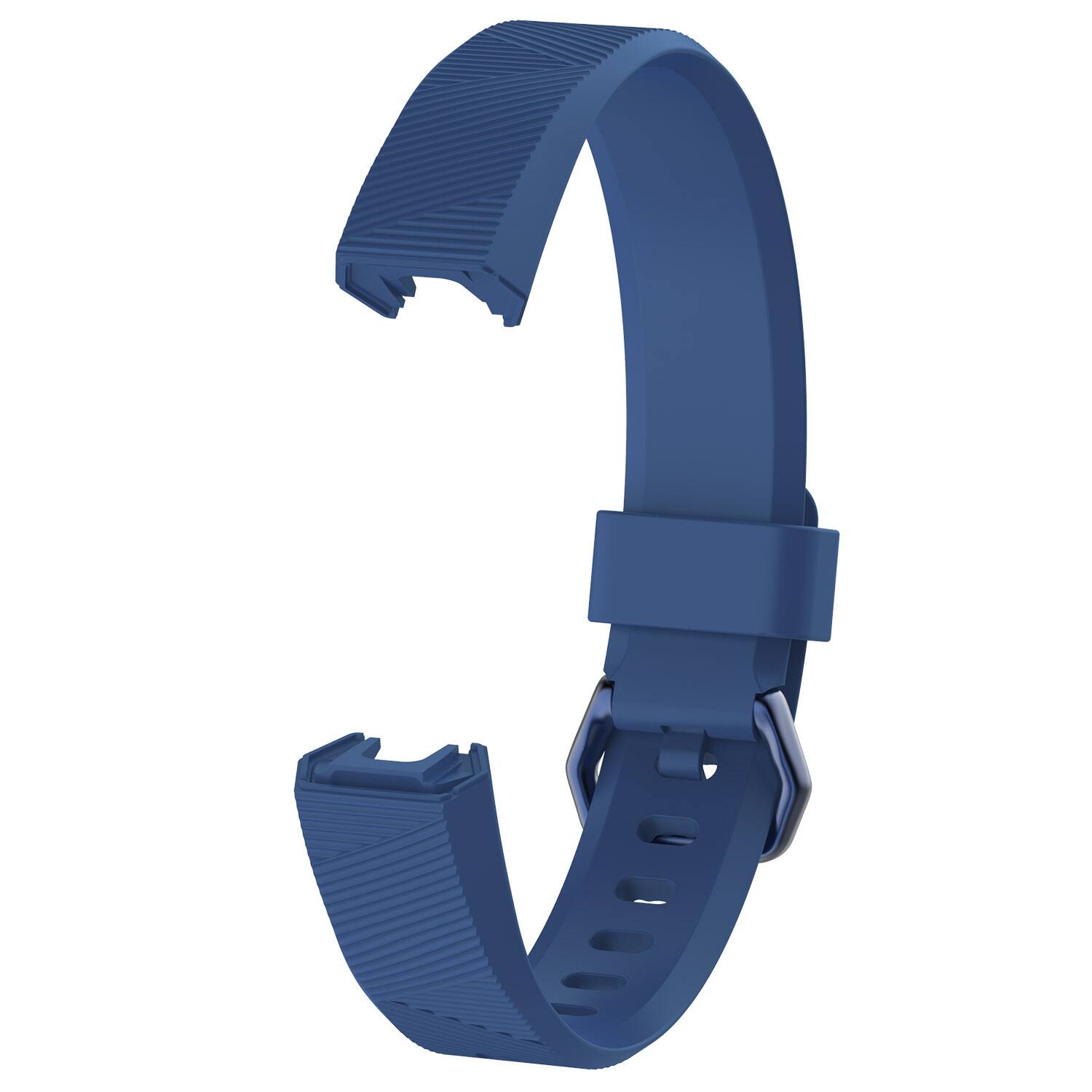 Left. StrapsCo - Active Band Rubber Watch Strap For Fitbit Alta (Medium-Long) - Dark Blue.