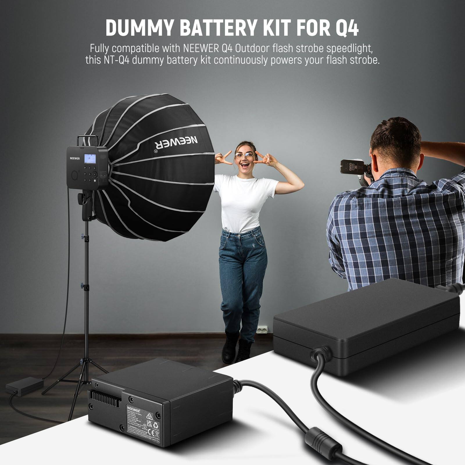 DUMMY BATTERY KIT FOR Q4

Fully compatible with NEEWER Q4 Outdoor flash strobe speedlight, this NT-Q4 dummy battery kit continuously powers your flash strobe.
