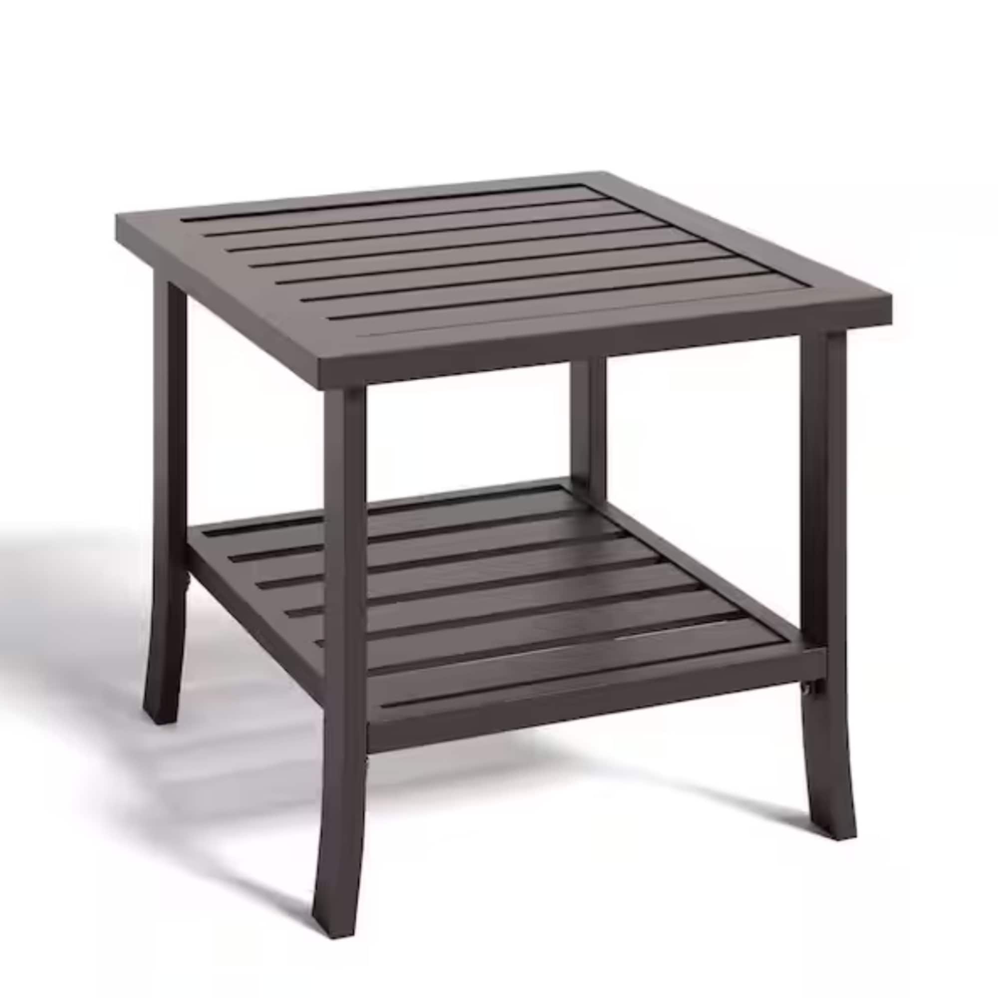 Mondawe - 19" 2-Tier Square Metal Outdoor Side Table - Brown