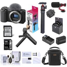 Bundle - Sony - ZV-E10 Mirrorless Vlog Camera with 16-50mm Lens, Black - with Vlogger Kit, 128GB SD Card, Shoulder Bag,