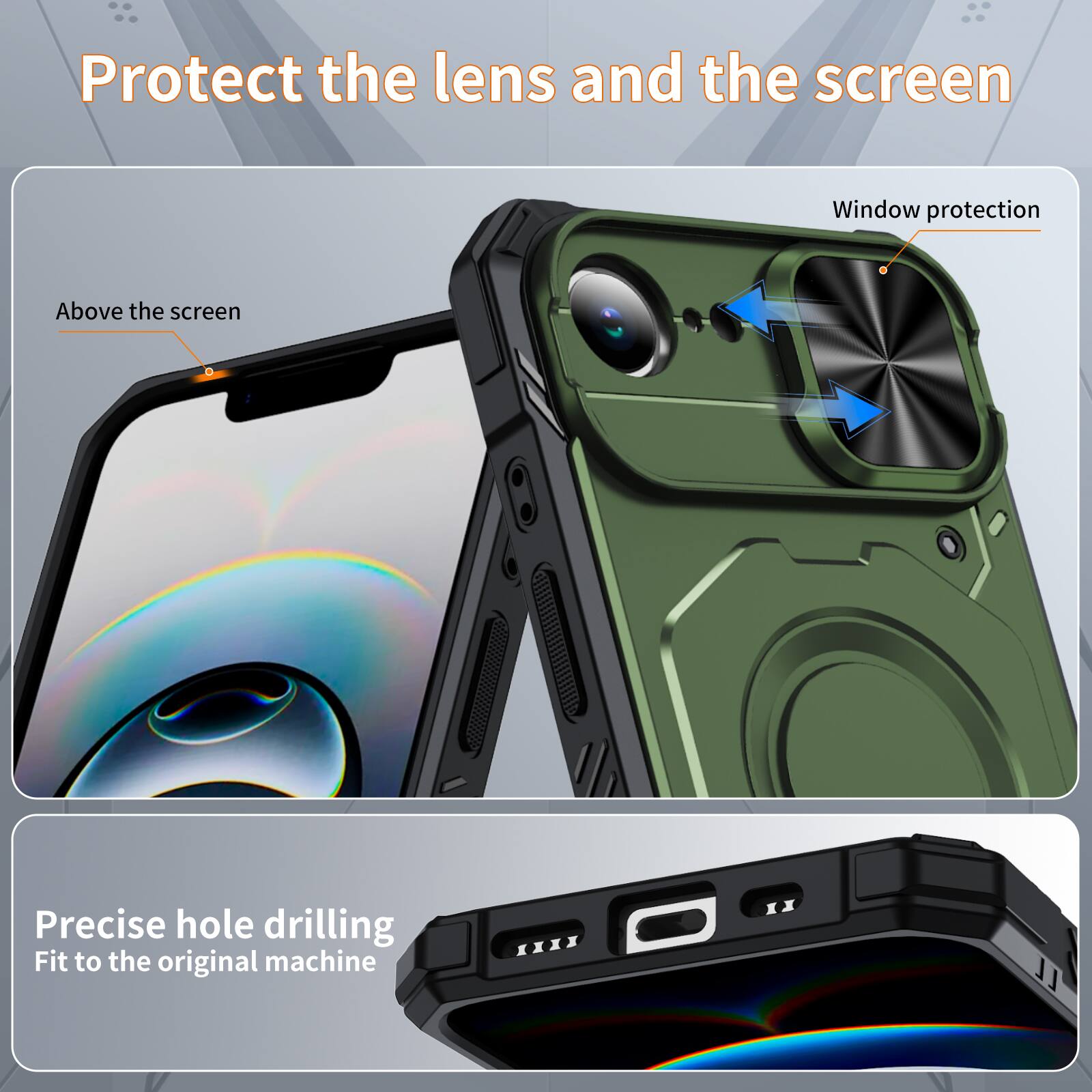 Protect the lens and the screen

Window protection

Above the screen

Precise hole drilling

Fit to the original machine