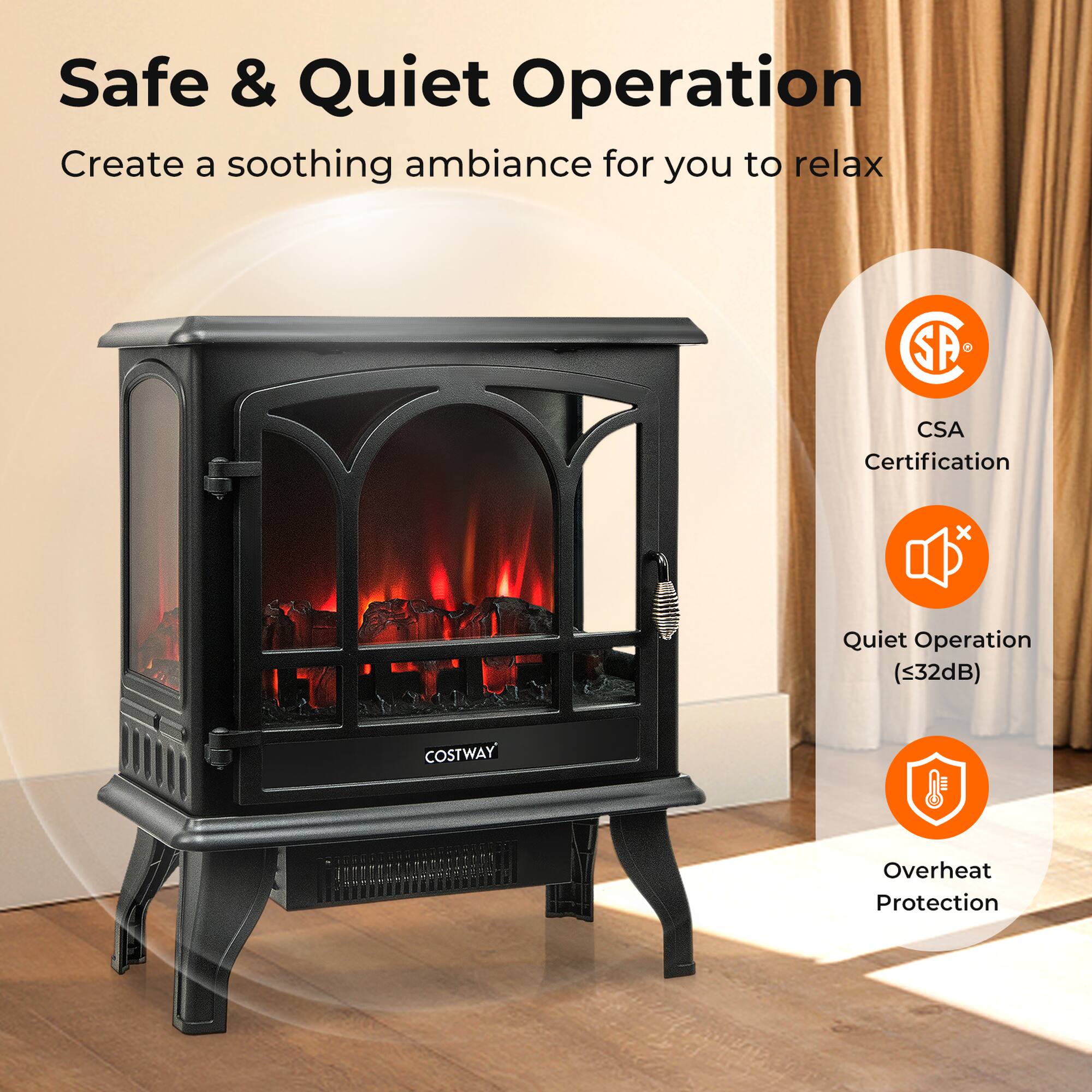 Safe & Quiet Operation  
Create a soothing ambiance for you to relax  

- CSA Certification  
- Quiet Operation (<32dB)  
- Overheat Protection  

COSTWAY